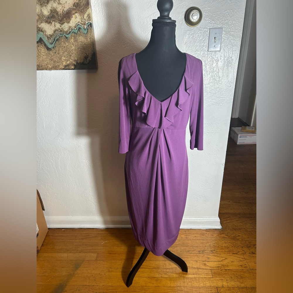 Donna Ricco Purple Ruffle Front 3/4 Sleeve Dress – Size 6